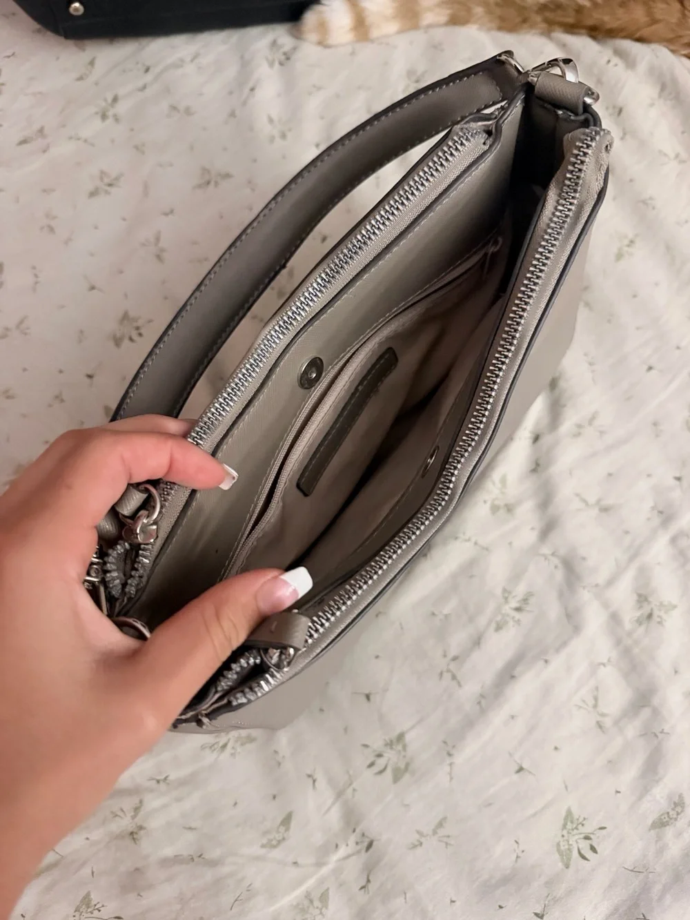 Nine West Gray Saffiano Shoulder Bag with Detachable Strap